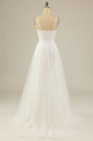 Load image into Gallery viewer, A Line Spaghetti Straps White Tulle Wedding Dress