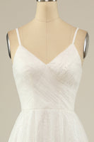 Load image into Gallery viewer, A Line Spaghetti Straps White Tulle Wedding Dress