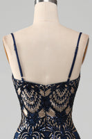 Load image into Gallery viewer, Sparkly Navy Spaghetti Straps Mermaid Formal Dress