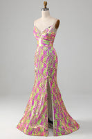 Load image into Gallery viewer, Hot Pink Sparkly Mermaid Formal Dress with Slit
