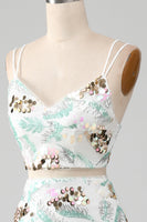 Load image into Gallery viewer, White Two-Piece Sparkly Mermaid Formal Dress with Slit