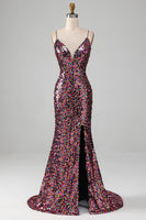 Load image into Gallery viewer, Purple Mermaid Sparkly Formal Dress with Slit