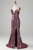 Load image into Gallery viewer, Purple Mermaid Sparkly Formal Dress with Slit