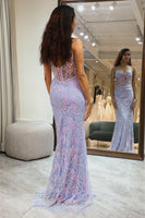 Load image into Gallery viewer, Sparkly Lilac Mermaid Long Corset Formal Dress With Appliques