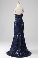 Load image into Gallery viewer, Shimmering Sequin Mermaid Spaghetti Strap Formal Dress with Slit