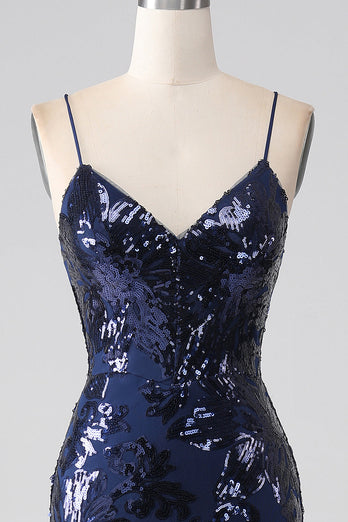 Shimmering Sequin Mermaid Spaghetti Strap Formal Dress with Slit