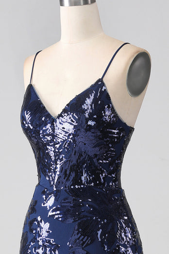 Shimmering Sequin Mermaid Spaghetti Strap Formal Dress with Slit