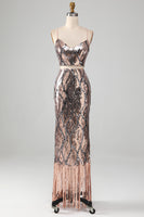 Load image into Gallery viewer, Sparkly Two-piece Sheath Formal Dress with Fringes