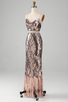 Load image into Gallery viewer, Sparkly Two-piece Sheath Formal Dress with Fringes