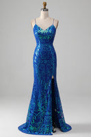 Load image into Gallery viewer, Royal Blue Mermaid Sparkly Formal Dress with Slit