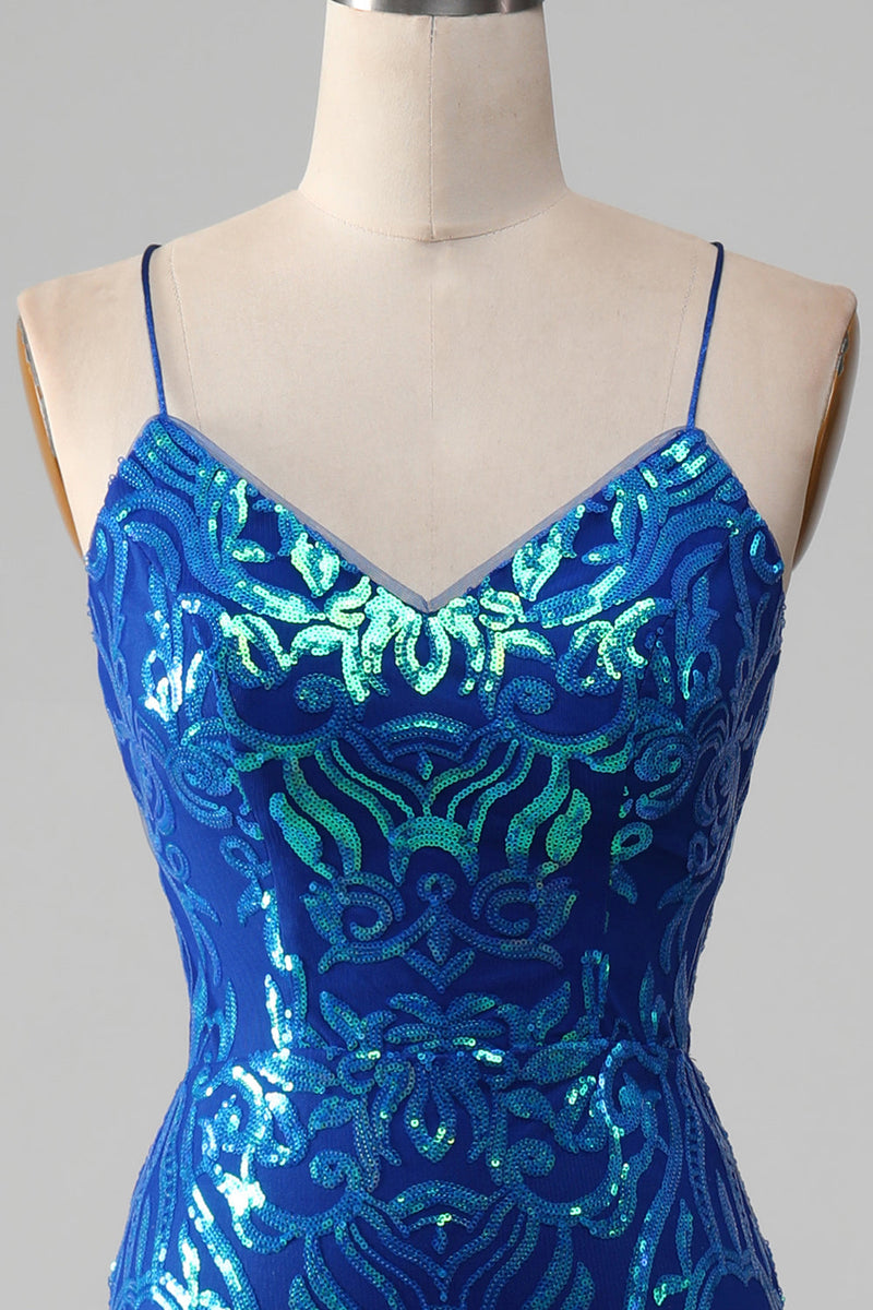 Load image into Gallery viewer, Royal Blue Mermaid Sparkly Formal Dress with Slit
