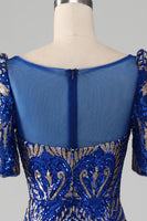 Load image into Gallery viewer, Mermaid Royal Blue Sparkly Formal Dress with Short Sleeves