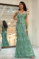 Load image into Gallery viewer, Sparkly Green Mermaid Long Sequined Formal Dress With Appliques