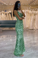 Load image into Gallery viewer, Glitter Green Mermaid Long Appliqued Formal Dress