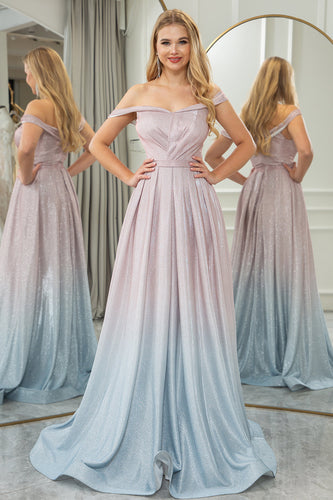Blush A Line Off the Shoulder Long Formal Dress With Pleats
