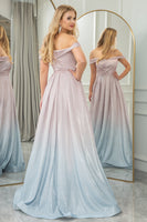 Load image into Gallery viewer, Blush A Line Off the Shoulder Long Formal Dress With Pleats