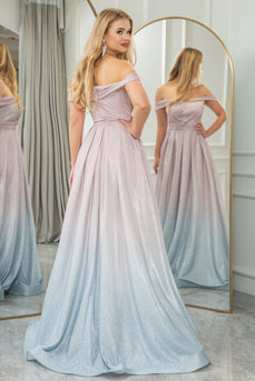 Blush A Line Off the Shoulder Long Formal Dress With Pleats