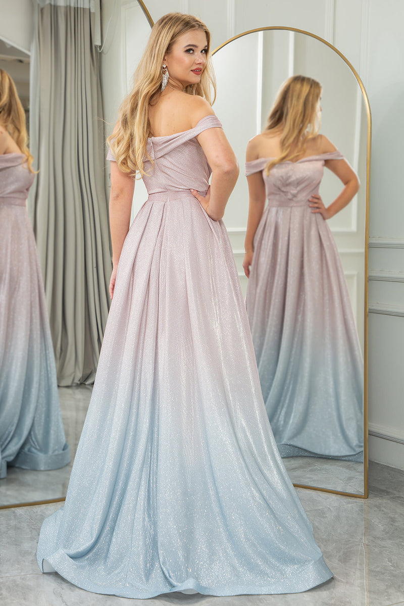 Load image into Gallery viewer, Blush A Line Off the Shoulder Long Formal Dress With Pleats