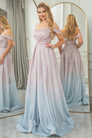 Load image into Gallery viewer, Blush A Line Off the Shoulder Long Formal Dress With Pleats