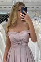 Load image into Gallery viewer, Blush A Line Off the Shoulder Long Formal Dress With Pleats