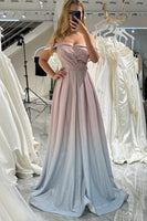 Load image into Gallery viewer, Blush A Line Off the Shoulder Long Formal Dress With Pleats