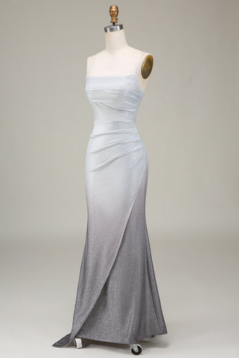Grey Mermiad Sparkly Formal Dress with Pleated