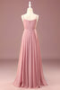 Load image into Gallery viewer, Dusty Rose A-line Chiffon Spaghetti Straps Long Pleated Junior Bridesmaid Dress
