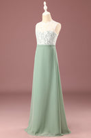 Load image into Gallery viewer, Matcha A-line Floor Length Round Neck Sleeveless Junior Bridesmaid Dress