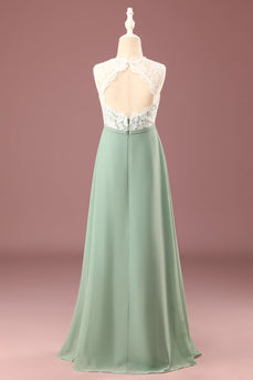 Matcha A-line Floor Length Round Neck Sleeveless Junior Bridesmaid Dress