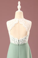 Load image into Gallery viewer, Matcha A-line Floor Length Round Neck Sleeveless Junior Bridesmaid Dress