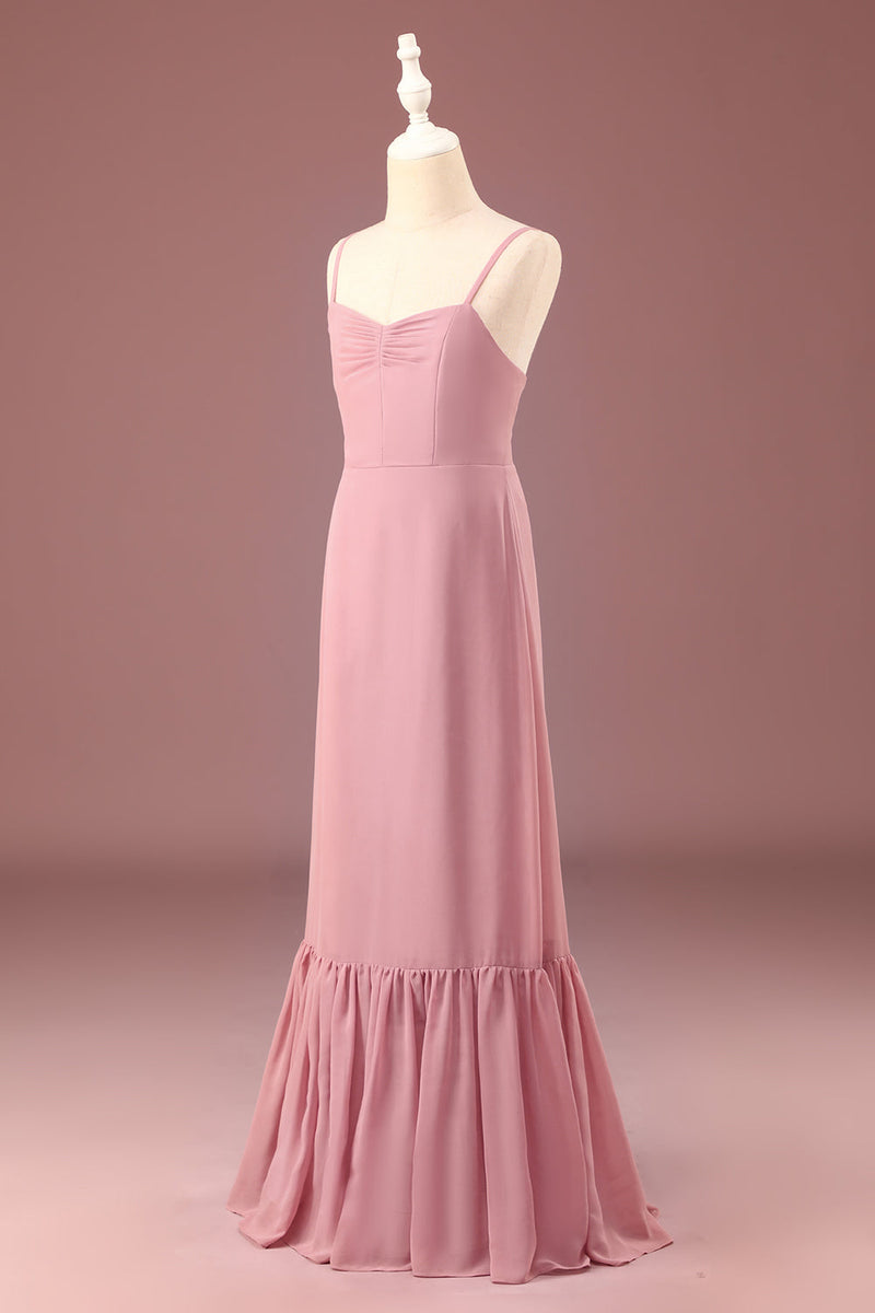 Load image into Gallery viewer, Dusty Rose Spaghetti Straps A-line Chiffon Long Junior Bridesmaid Dress