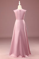 Load image into Gallery viewer, Dusty Rose Satin A-line Pleated V-neck Long Junior Bridesmaid Dress