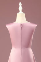 Load image into Gallery viewer, Dusty Rose Satin A-line Pleated V-neck Long Junior Bridesmaid Dress