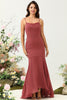 Load image into Gallery viewer, Desert Rose Spaghetti Straps Mermaid Open Back Bridesmaid Dress