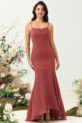 Desert Rose Spaghetti Straps Mermaid Open Back Bridesmaid Dress