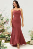 Load image into Gallery viewer, Desert Rose Spaghetti Straps Mermaid Open Back Bridesmaid Dress