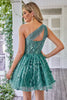 Load image into Gallery viewer, One Shoulder A Line Corset Short Formal Dress with Beading