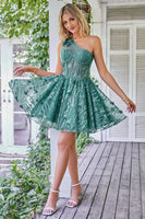 Load image into Gallery viewer, One Shoulder A Line Corset Short Formal Dress with Beading