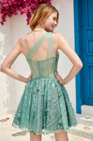 Load image into Gallery viewer, One Shoulder A Line Corset Short Formal Dress with Beading