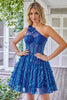 Load image into Gallery viewer, One Shoulder A Line Corset Short Formal Dress with Beading