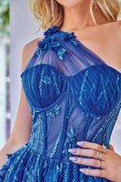 Load image into Gallery viewer, One Shoulder A Line Corset Short Formal Dress with Beading