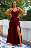 Load image into Gallery viewer, Burgundy Satin Long Dress