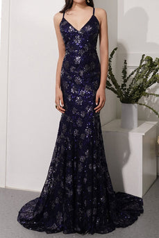 Mermaid Sparkly Navy Long Formal Dress with Sequins