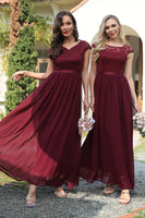 Load image into Gallery viewer, A Line V-Neck Burgundy Long Bridesmaid Dress