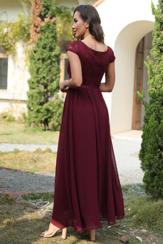 A Line V-Neck Burgundy Long Bridesmaid Dress