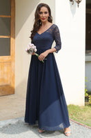 Load image into Gallery viewer, Navy Lace and Chiffon Mother Of the Bride Dress