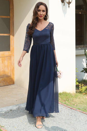 Navy Lace and Chiffon Mother Of the Bride Dress