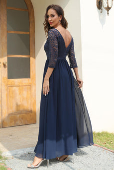 Navy Lace and Chiffon Mother Of the Bride Dress