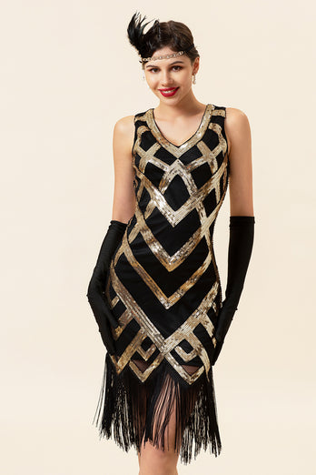 Luxury Sequins Tassel Banquet Golden 1920s Dress
