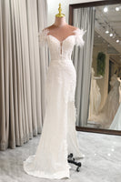 Load image into Gallery viewer, White Mermaid Long Appliqued Formal Dress With Feather